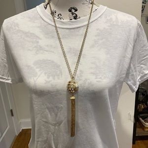 Long gold pearl fringe necklace